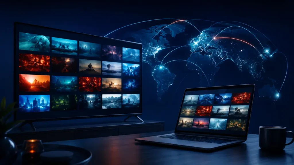Netflix日本版を海外で見る前に｜作品差・VPN・ダウンロードを確認の確認ポイントを表すイメージ